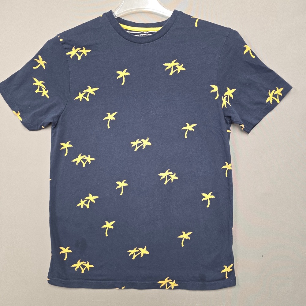 Denim & Flower T-Shirt Men's Palm Tree Print Casual Navy Blue Medium